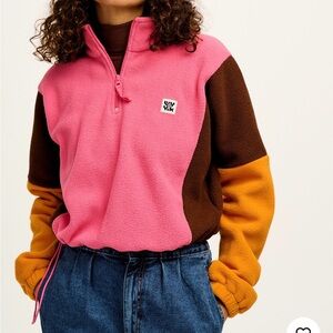 Lucy & Yak Cropped Polar Fleece in Pink, Orange & Brown 2XL